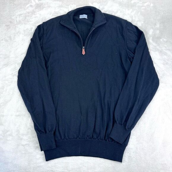 GIASONE Sweater Mens Medium Black Extrafine Merino Wool 1/4 Zip Pullover‎ ITALY - Picture 1 of 8